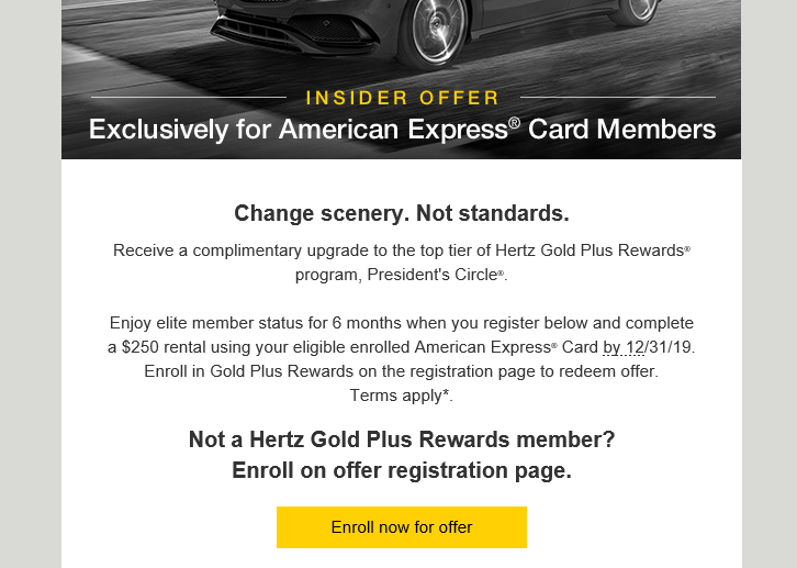 【Targeted】Amex 发送 Hertz President's Circle offer Match 大回环 美国信用卡 101